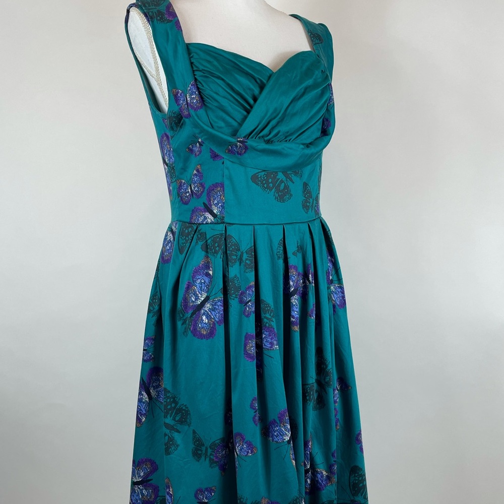 Lady Vintage Madison Teal Butterfly Dress | Made in London - Picture 2 of 13